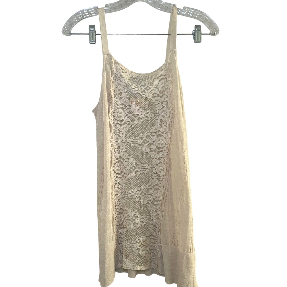 Plenty by Tracy Reese Cream Linen Blend Lace Pointelle Knit Cami Top Medium